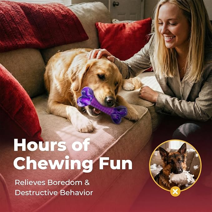 Tough Dog Toys for Aggressive Chewers Large Breed, Dog Chew Bone with Bacon Flavor, Pure Nylon Chew Toy for Medium Large Dogs, Bacon Flavor, Purple