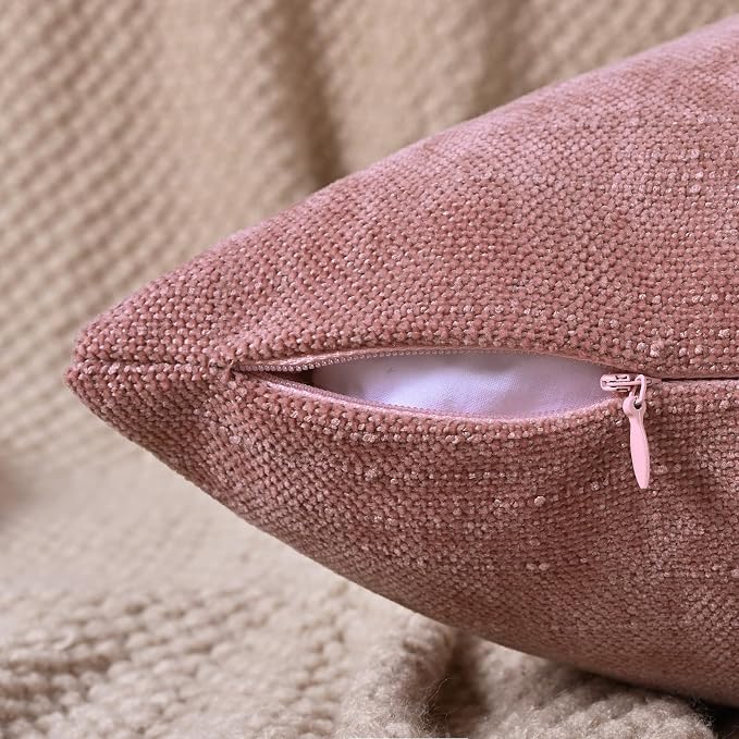 Set of 4 Soft Textured Decorative Throw Pillow Covers 18x18 Inch Cozy Farmhouse Cushion Cover Square Accent Pillow Cases for Bed Couch Sofa Living Room, Plum Pink