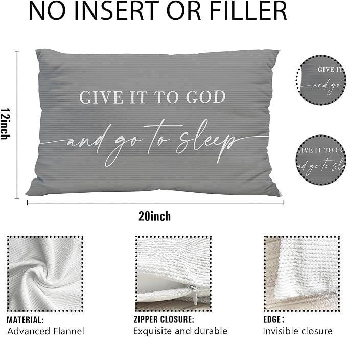 Give It to God and Go to Sleep, Decorative Corduroy Pillows Cover for Bed,Corduroy Pillows Cover for Bed,12x20 Inch Pillow Case,Decorative Corduroy Pillows Cover for Room（Gray 12" x 20"）