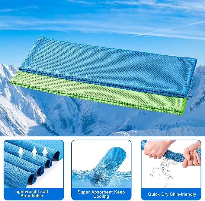 4 Pack Cooling Towel (40"x12"), Soft Breathable Chilly Towel, IceTowel, Microfiber Towels for Yoga, Sport, Running, Workout,Gym, Camping, Fitness, Workout & More Activities(Multicolor)
