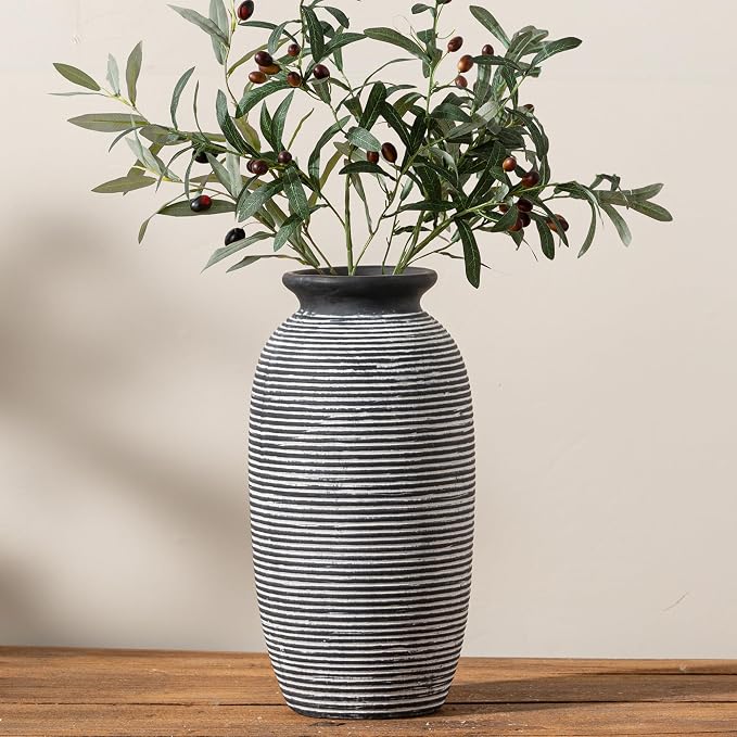 Ceramic Rustic Vase, Large Flower Farmhouse Vases Home Decor, 12.5" Tall Pottery Decorative Pampas Vase for Table Living Room Entryway Mantel Bookshelf Bedroom Bathroom Kitchen-Black