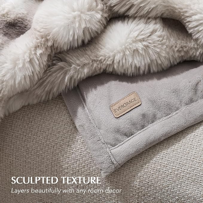 Faux Rabbit Fur Bubble Throw Blanket, 90"x90", Light Grey | Ultra Soft, Luxury Faux Rabbit Fur Throw, Thick Warm Bubble Blanket, Cozy Fluffy Reversible, for Bed, Couch, Chair, Sofa