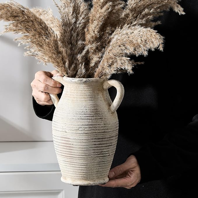 Emotionally Grounded Vase, Vaseking Large Ceramic Rustic Vase with 2 Handles, 9.8 inch Minimalist Decorative Farmhouse Tall Vases for Home Decor, Living Room, Enterway, Wedding, Fired Terra Clay