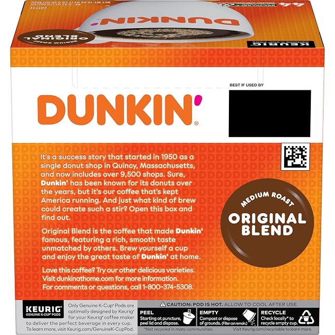 Dunkin' Original Blend Coffee, Medium Roast, Keurig K-Cup Pods, 44 Count Boxes (Pack of 4)