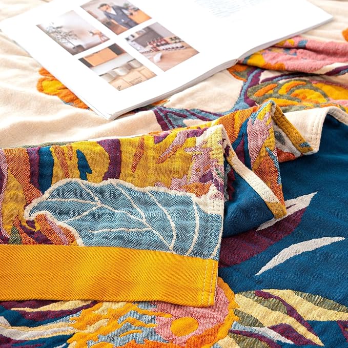 MSGKV Boho Throw Blanket 90"x90" Cotton Blanket for Bed, Queen Size Throw | Queen Size Cotton Throw, Bedroom Living Room Decor, Summer Blanket, Breathable Lightweight, Home Decorative, Machine Washable