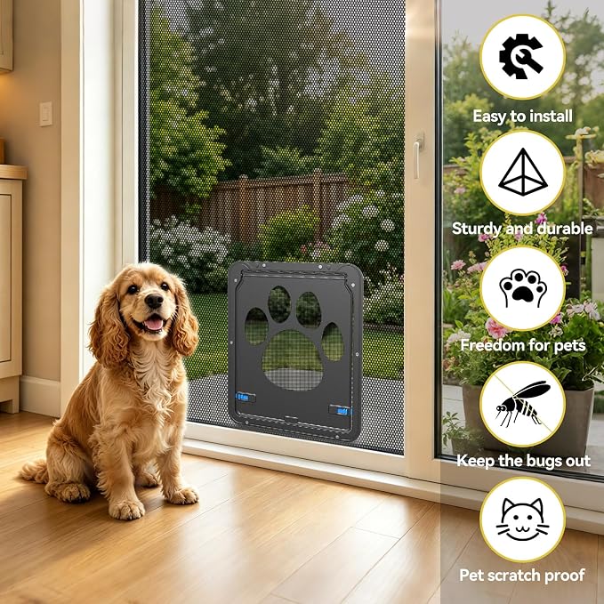 Dog Door for Screen Door, Cat Door Screen Small Dog Door Insert for Sliding Door Easy Install, Small 8"×10"