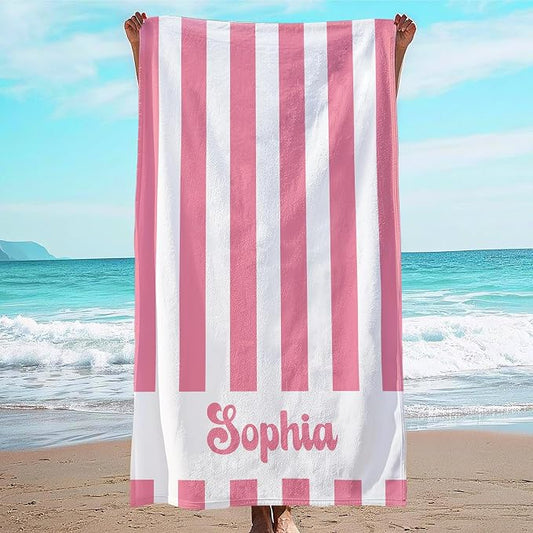 JML Personalized Beach Towel with Name, Custom Cabana Stripe Beach Towel, Customized Microfiber Pool Towel, Quick Dry & Absorbent Swim Towel for Adult,Anniversary, Birthday, Summer Holiday,Vacation