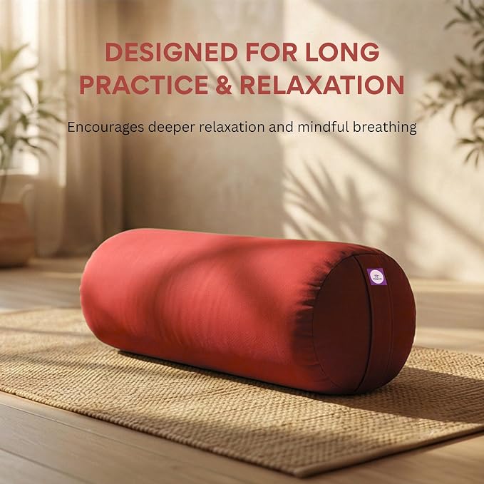 Yogikuti Iyengar Yoga Bolster for Restorative Yoga and Meditation – Lightweight Cotton Support Pillow with Handle for Easy Carry, Versatile for Pose Modification, Balance, Back Relief, and Relaxation