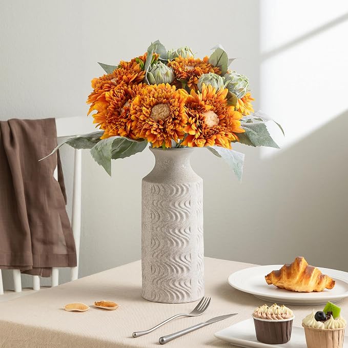 Ceramic Flower Vase, 11 Inch Tall Rustic Vase for Decor | Large White Vase Adds Vintage Charm to Centerpieces, Table, Living Room, and Home Decor, Perfect for Farmhouse Style Spaces