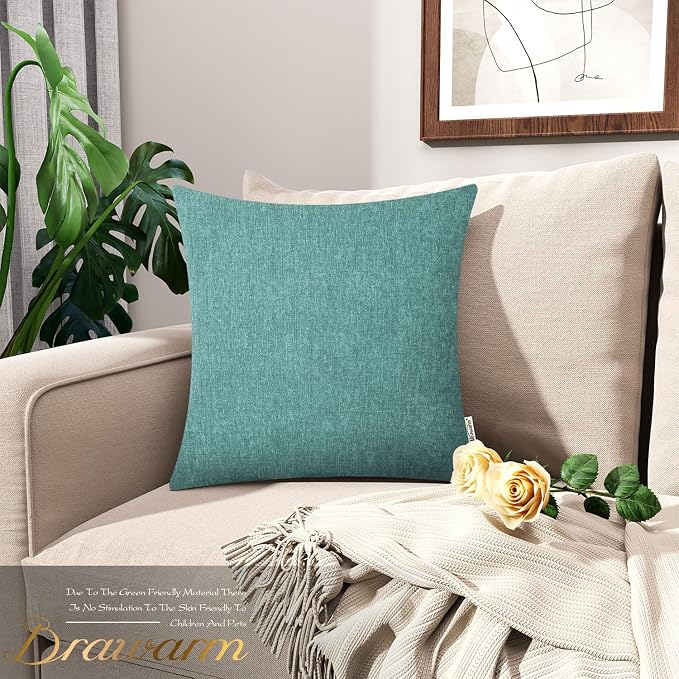 BRAWARM Throw Pillow Covers 18x18 Inches - Teal Chenille Pillow Covers Pack of 2, Solid Dyed Soft Chenille Pillow Cases for Couch Sofa Bed Home Decoration