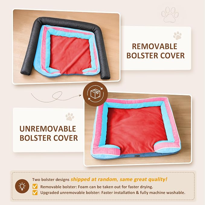 Comfort Expression Orthopedic Dog Bed for Extra Large Dogs with Bolster | Waterproof Dog Couch Bed with Washable Cover & Non-Slip Bottom, Supportive Egg Crate Foam XL Pet Bed, 45x35 Inch