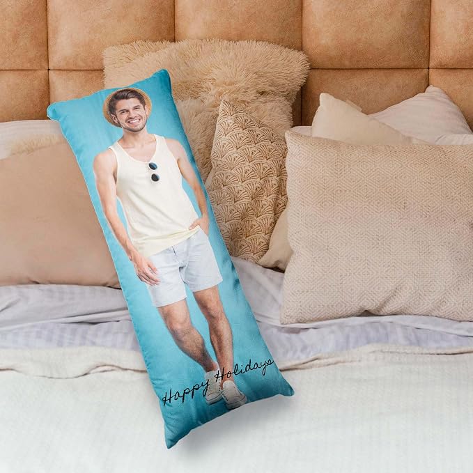 Easycosy Custom Body Pillow with Picture & Text, Two-Sides Velvet Customized Photo Pillowcase, 20"x60" Personalized Pillowcover with Photo, Custom Love Keepsake Gifts (No Pillow Insert)