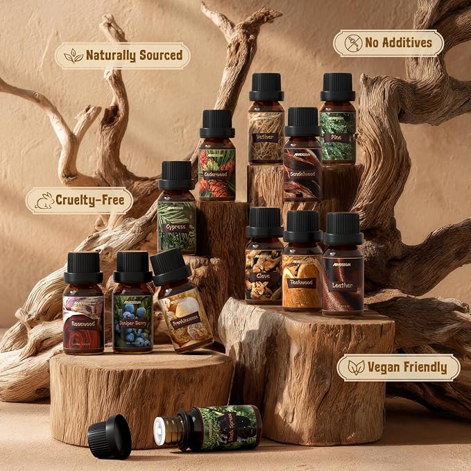 ARVIDSSON Woody Essential Oils Set, Wood Fragrance Oils Gift Set, 12 x 10ml Woodsy Essential Oil for Diffuser - Cedarwood, Sandalwood, Pine, Cypress, Frankincense, Juniper Berry, Clove and More