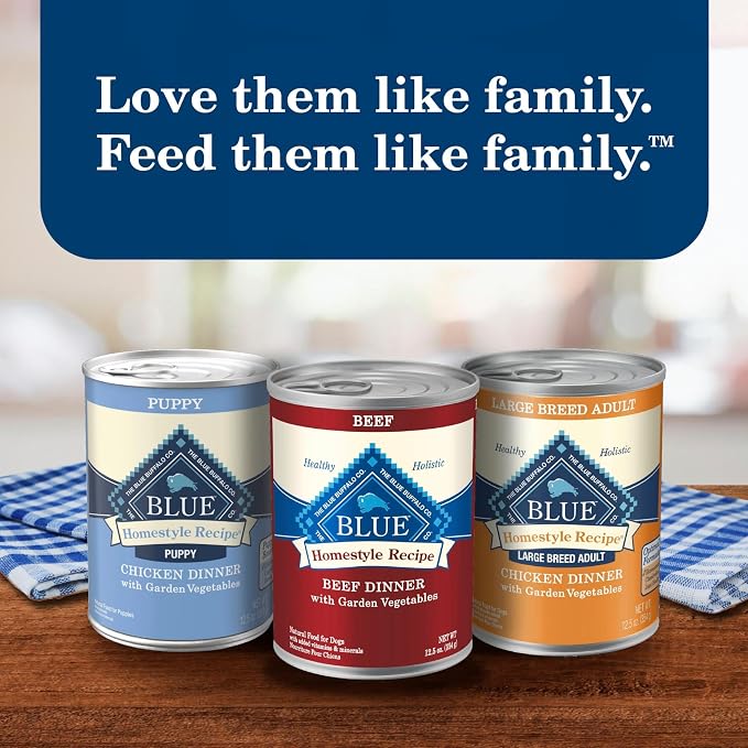 Blue Buffalo Homestyle Recipe Adult Wet Dog Food,Made with Natural Ingredients,Chicken and Beef Dinner Variety Pack,12.5-oz Cans,(Pack of 12)