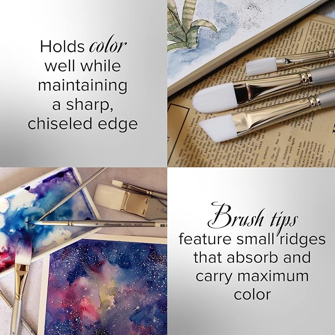 Silver Brush Limited 1501-12 Silverwhite Flat Paintbrush for Watercolor, Gouache, Inks, Dyes, Fluid, & Flow Acrylic, Size 12, Long Handle