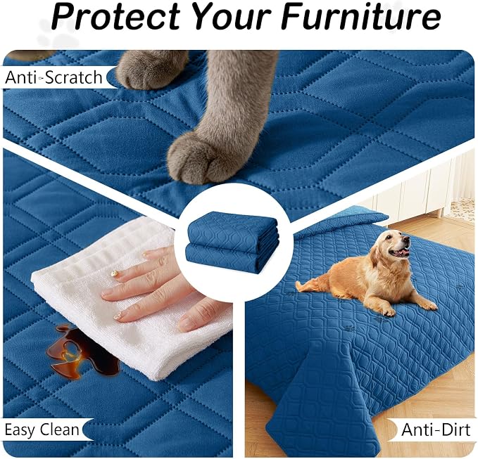Waterproof Dog Bed Blanket - Soft Pet Blanket & Sofa Cover for Dogs | Reversible Washable Furniture Protector, Couch Covers for Pets (30x70 Inch, Navy Blue/Blue)