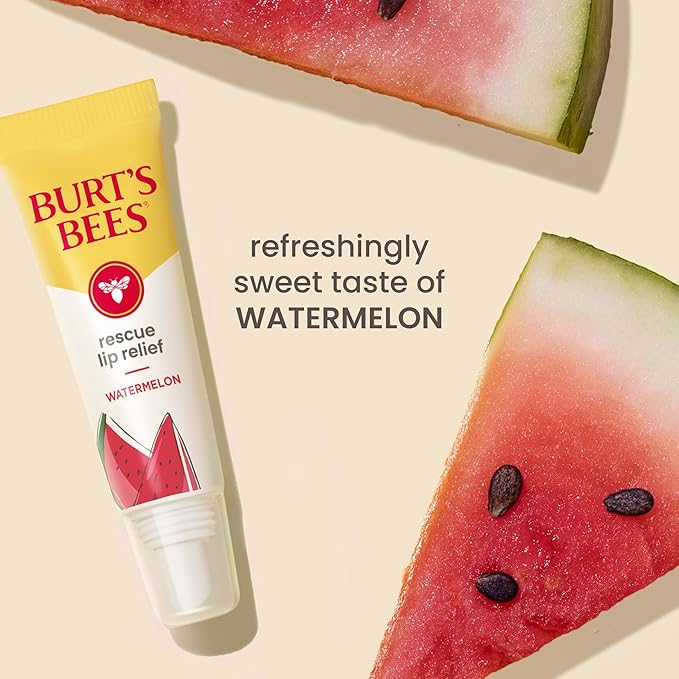 Burt's Bees Stocking Stuffers, Rescue Lip Relief, Watermelon, Hydrating Lip Balm for Dry Cracked Lips, with Responsbily Sourced Beeswax and Shea Butter, 100% Natural Origin, 1 Squeezy Tube, 0.35oz