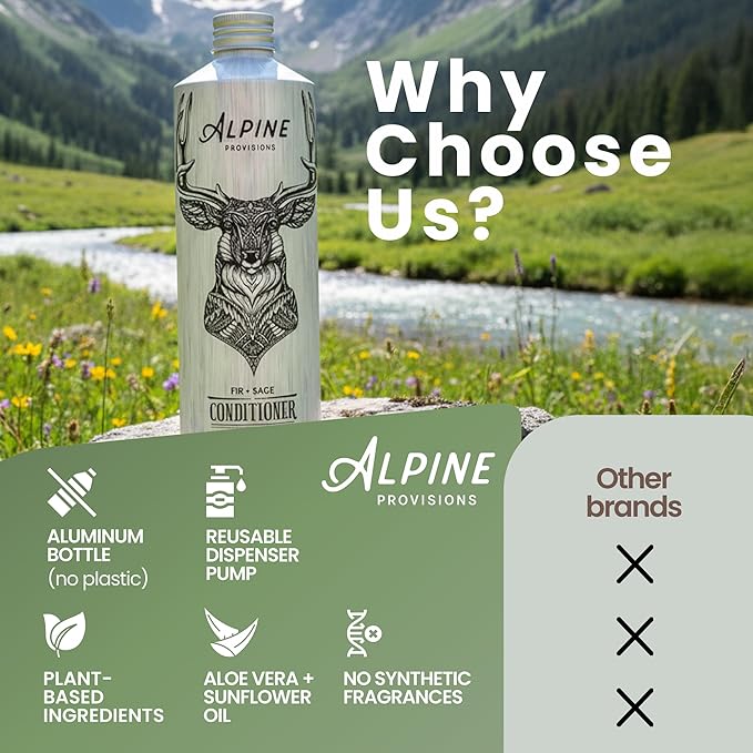 Alpine Provisions Rosemary & Mint Organic Conditioner - Naturally Moisturize, Repair, & Strengthen with Essential Oils, Sunflower oil & Aloe Vera, Vegan, Sulfate - Plant-Based Hair Care - 16.9 FL Oz