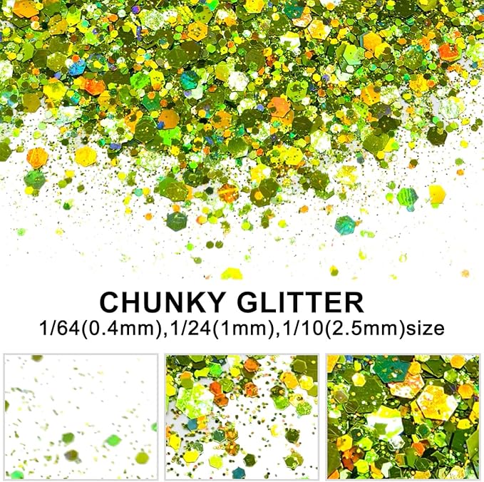Grass - Light Green - Craft Glitter - 2oz Glitter Shaker Bright Colorful Holographic Mix Chunky Body Glitter Bulk Wholesale 24 Colors in Shaker Cosmetic Glitter - EBLB601