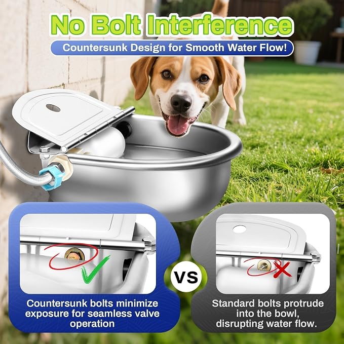 Automatic Animal Drinking Water Bowl with Float Valve, Extended Pipe,3L Stainless Steel Waterer Feeder Farm Dog Dispenser Kit Self Filling for Livestock Horse Goat Water Trough