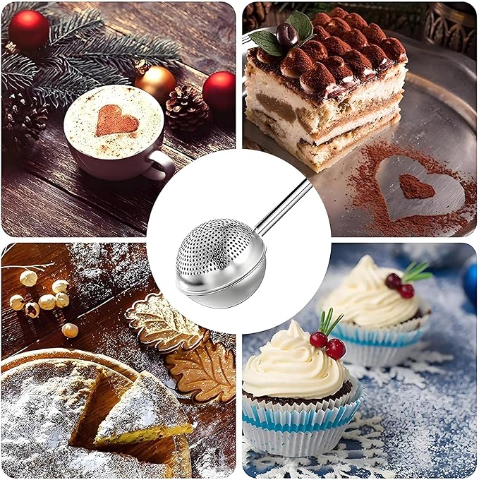 Powdered Sugar Shaker Duster Flour Sifter, Stainless Steel Fine Mesh Sifter and Operated Handle Flour Duster for Baking Sugar Tea Spices Strainers