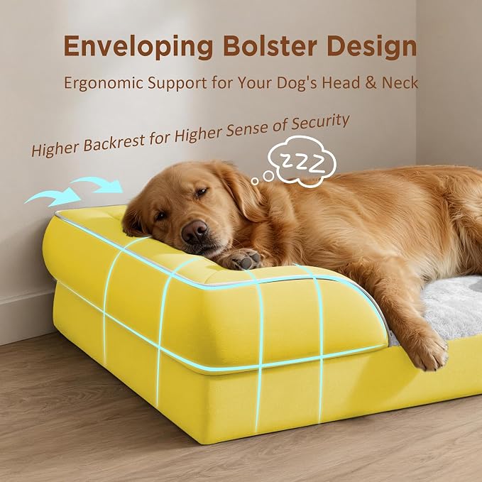Comfort Expression Waterproof Orthopedic Dog Beds for Extra Large Dog | Supportive Egg Crate Foam Big Dog Bed with Removable Bolster, Dog Couch with Washable Cover & Non-Slip Bottom, 53x42Inch