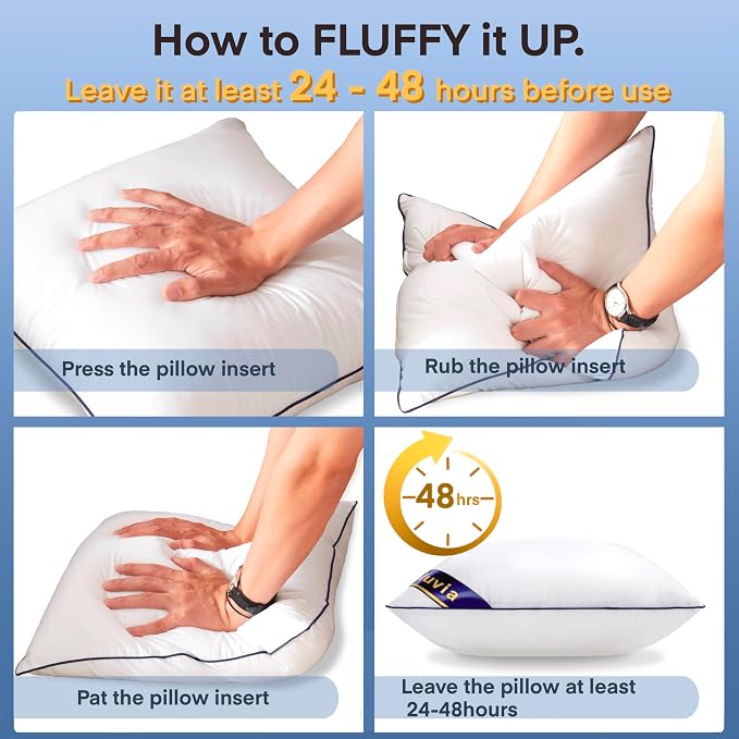 Siluvia 22"x22" Pillow Insert Set of 2 Square Throw 22 Pillows with 100% Cotton Cover for Sofa, Couch, and Bed - White | 100% Premium Polyester Fill, Fluffy & Soft with Comfy Support - White Decorative Cushion Inserts for Couch, Sofa & Bed