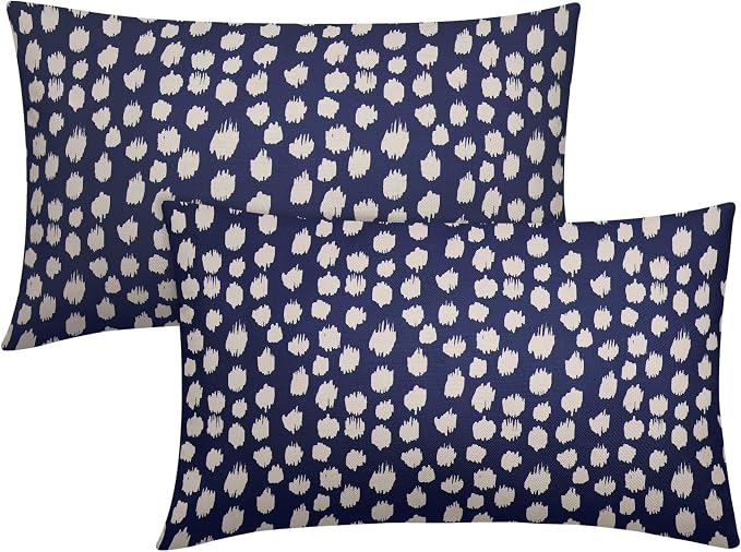Navy Blue Cream Dots Lumbar Pillow Covers 12x20 Set of 2 Boho Design Polka Dot Print Throw Pillows Modern Outdoor Decorative Pillowcase Rectangle Linen Cushion Cases Decor for Sofa Couch Bed
