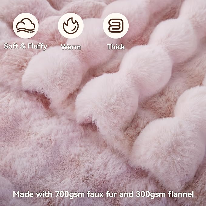 Anysay Faux Fur Throw Blanket, 1000GSM Fluffy Soft Bubble Blanket 60''*80'' | Cozy Plush Warm and Thick Blanket for Couch Bed, Fuzzy Rabbit Throw for Living Room Bedroom Tie-dye Pink