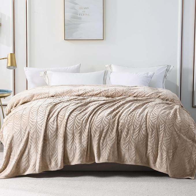 Whale Flotilla Soft Flannel Fleece Bed Blanket Queen Size, Champagne | Cozy Lightweight Breathable Coverlet, Plush Fluffy Bedspread, Vintage Pattern Decorative Blanket for Bed, All Season, 90"x90"