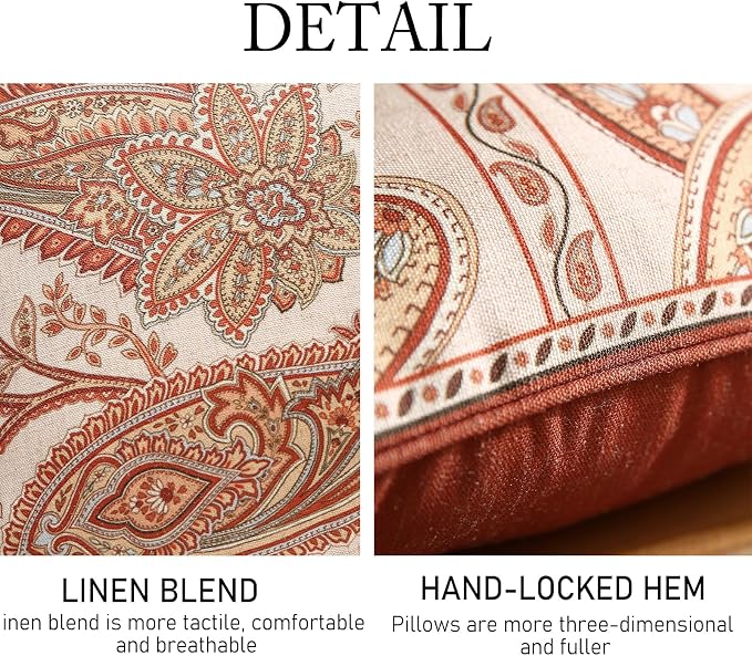 Vintage Linen Throw Pillow Cover,Set of 2,20"x12"-Chauffrey A | Designer Elegant Rectangle Pillow Cover,Concealed Zipper Design,Cashew Pattern,Sofa,Bedroom,Living Room,Lounge Chairs