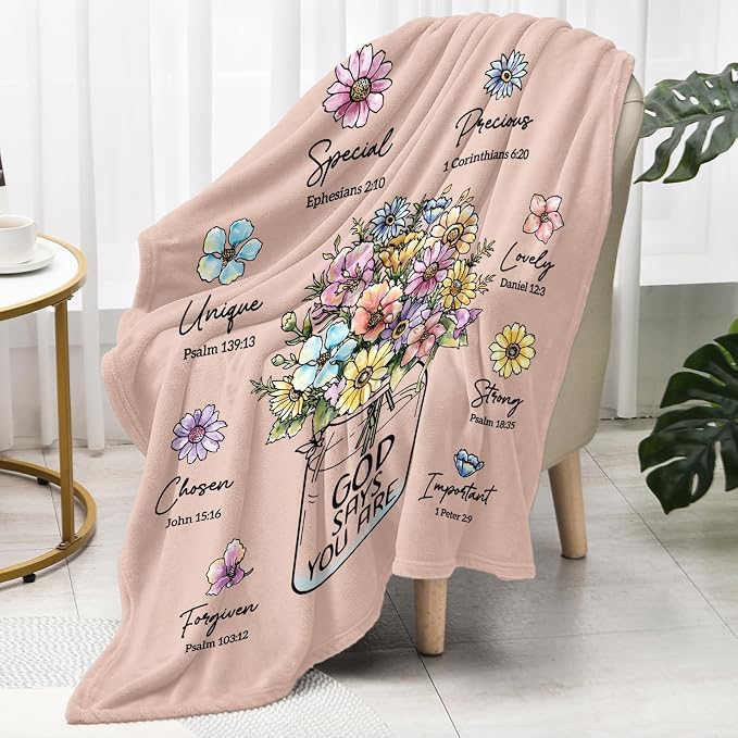 Christian Religious Gifts for Women, Light Pink Birthday Blanket 50''x 60'' | Religious Gifts for Women, Christian Blanket with Flowers, Baptism Christmas Spiritual Gifts for Sister Daughter Mom Grandma
