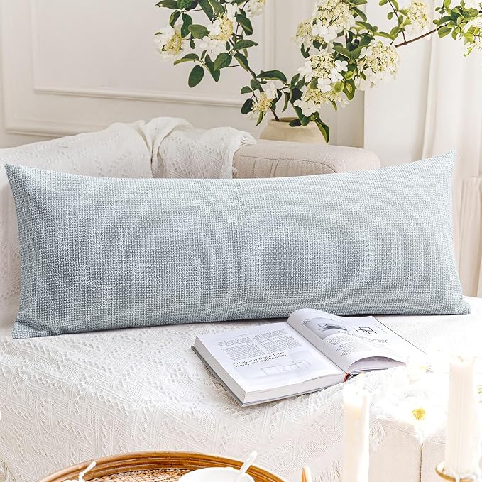 OTOSTAR Linen Throw Pillow Cover Set of 1 Decorative Long Lumbar Pillowcase Rectangle Cushion Cover 14x36 Inch for Home Decor Sofa Bedroom Car 35 x 90CM Blue Grey