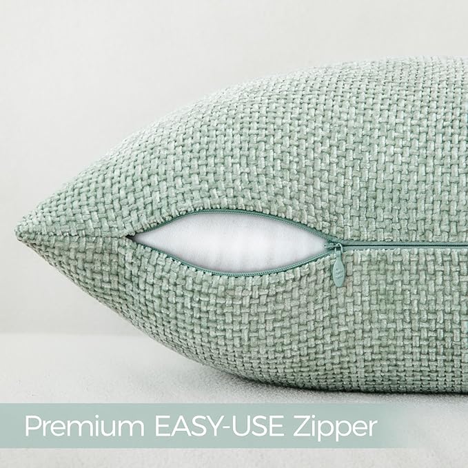 a moment Light Green Chenille Throw Pillow Covers 18x18 Inch Pack of 2 Modern Decorative Throw Pillow Covers Farmhouse Cross Covers Home Decor for Sofa Bedroom Living Room