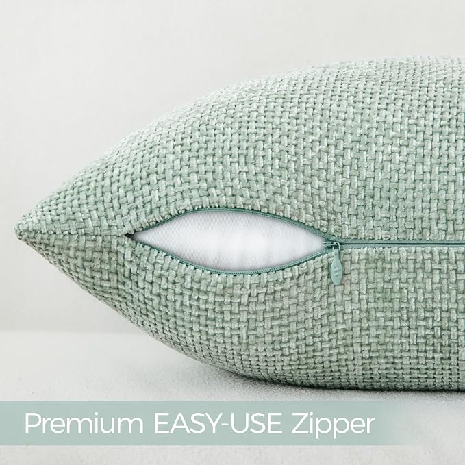 a moment Light Green Chenille Throw Pillow Covers 12x20 Inch Pack of 2 Modern Decorative Throw Pillow Covers Farmhouse Cross Covers Home Decor for Sofa Living Room Spring