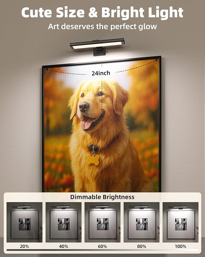 EZVALO Picture Light for Wall, Rechargeable 2400mAh Lights Wireless with IR Remote, 3 Color & Dimmable Magnetic 7.87'' LED Lights Display for Painting, Living Room, Gallery, Bedroom Art(Black-2P)