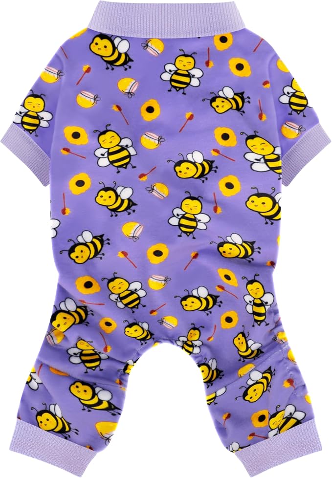 Dog Pajamas Onesie: Comfortable Four-Legged Apparel for Small, Medium, & Large Dogs, Polyester Material for Comfort, Wrinkle Resistance, Moisture Wicking, Stretchiness Cute Bee Purple 3XL
