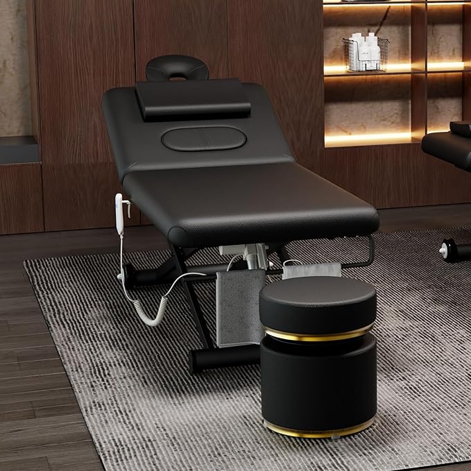 pouseayar Heavy Duty Electric Massage Table, Electric Lift Motor and Manual Backrest Adjustable for Treatment/Medical Spa/Facial Bed/Beauty Bed and More - 31.5 Wide x 75 Long - Black