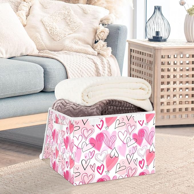 Valentine's Day Storage Bins with Lids and Carrying Handle,Foldable Storage Boxes Organizer Containers Baskets Cube with Cover for Home Bedroom Closet Office