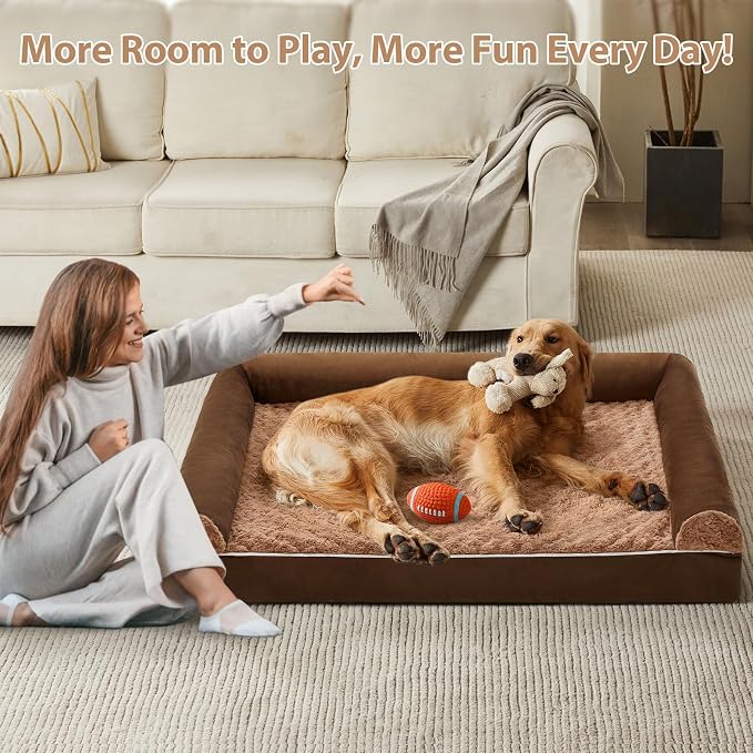 BFPETHOME Orthopedic Washable Large Dog Bed for Senior Dog Comfy Sleep | Waterproof Big Soft Pet Couch Bed for Dogs Relax with Removable Cover Supportive Egg Crate Foam Brown 36x27 Inch