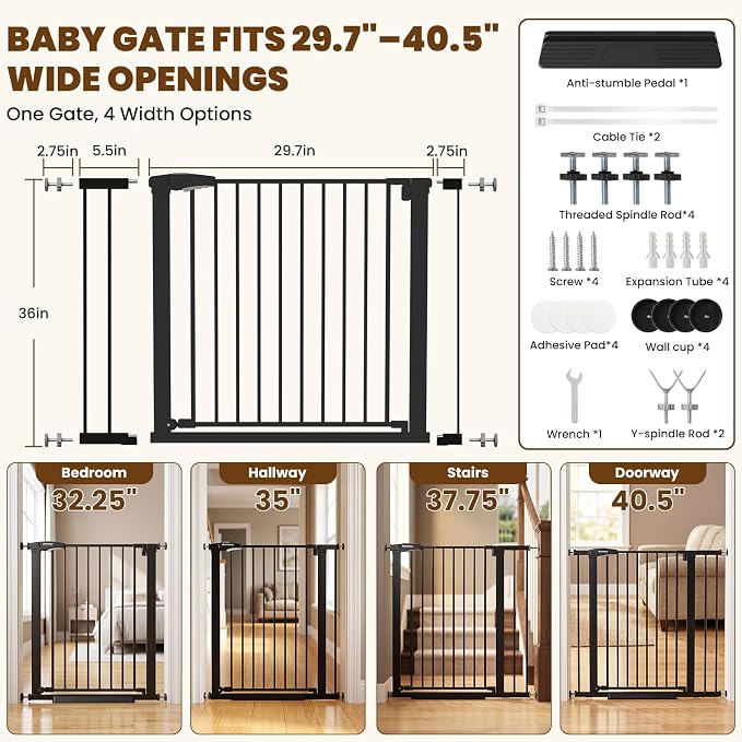 Mumeasy 36" Extra Tall Dog Gate,29.7"-40.5" Baby Gate for Stairs & Doorways