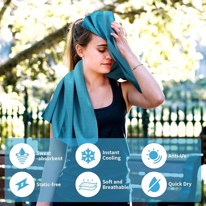 YESLIFE 4 Pack Cooling Towels (40"x12"), Gym Sweat Towels, Cooling Neck Wraps, Soft Breathable Microfiber Towels for Yoga, Running, Sport, Workout, Camping & More (Multicolor)