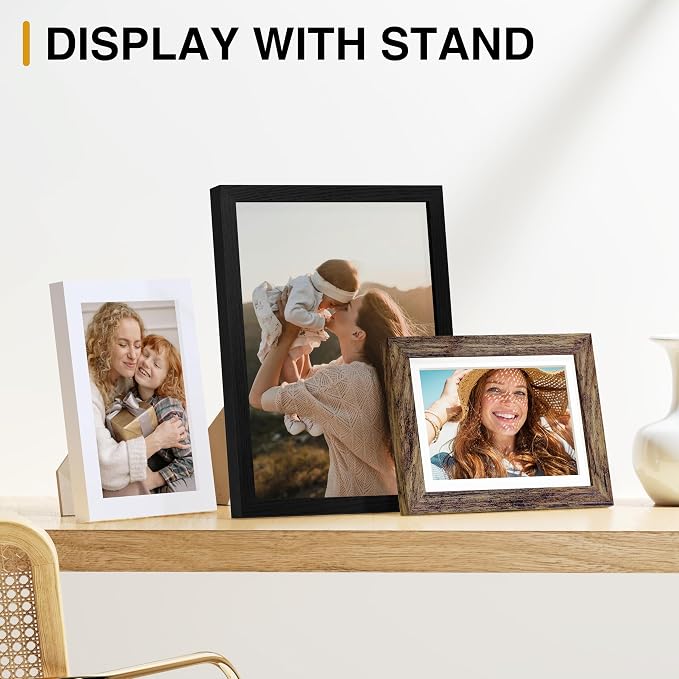 Vittanly 15 Pack Gallery Wall Frame Set, Black, Brown, White | Picture Frames Collage Wall Decor: 3pcs 8x10, 6pcs 5x7, 6pcs 4x6. Picture Frame Set for Wall or Tabletop Display
