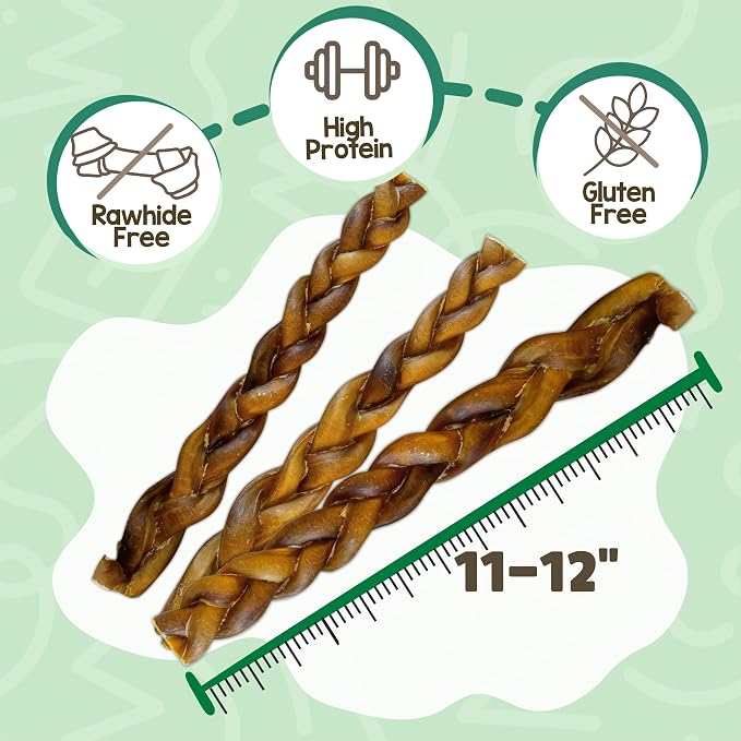 Nature Gnaws Braided Bully Sticks 11-12" for Large Dogs, 5 Count