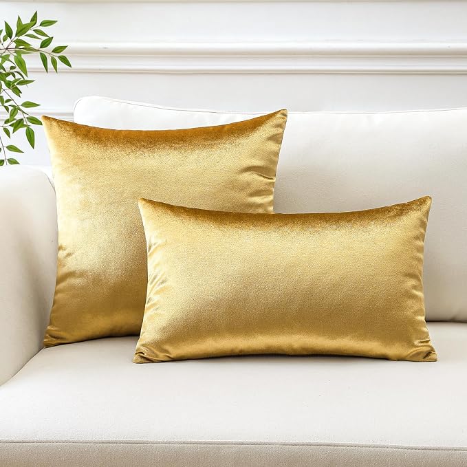 Artscope Luxury Velvet Pillow Covers Super Soft Decorative Rectangle Throw Pillow Covers Case Cushion Covers for Sofa Couch Bedroom Car Decor 22x22 Inch Shimmery Gold
