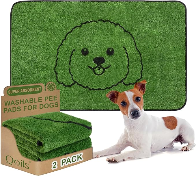 Reusable Puppy Pads , Washable Pee Pads for Dogs 48" x 30" 2 Pack | Super Absorbent & Leakproof Potty Training Pads, Plush Grass-Look With Non-Slip Backing For Crates, Playpens & Small Pets