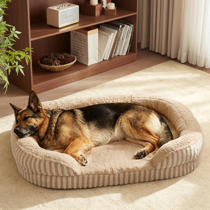 MIXJOY Orthopedic Dog Beds Large Sized Dog,Extra Large Washable Dog Bed Waterproof Oval Dogs Bed with Removable Cover,Egg-Crate Foam Big Pet Bed Couch with Bolster,Non-Slip Bottom,XXL 48"X35",Brown
