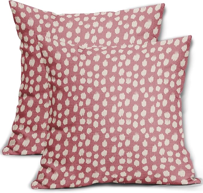 Sweetshow Pink Cream Dots Pillow Covers 20x20 Set of 2 Boho Design Polka Dot Throw Pillows Modern Trendy Print Outdoor Decorative Pillowcase Square Linen Cushion Cases Decor for Sofa Couch Bed
