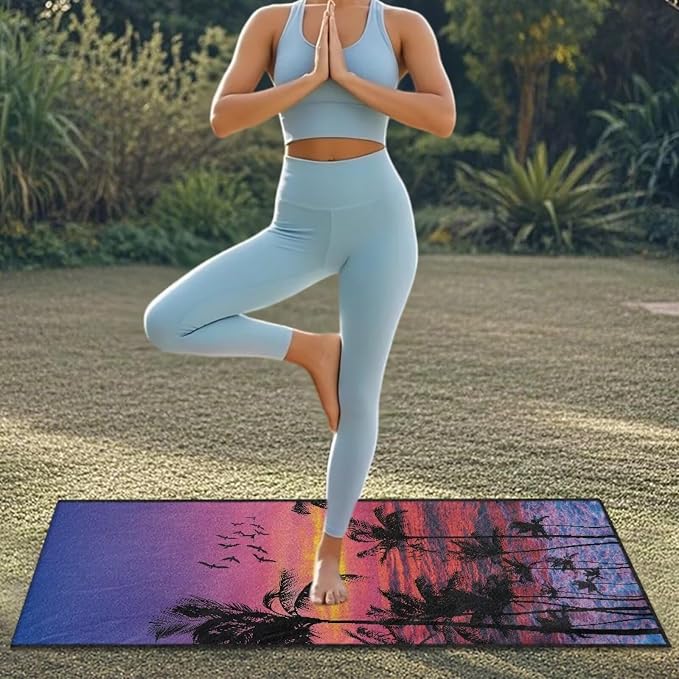 INSTANTARTS Coconut Tree Evening Sunset Car Seat Towel Cover Yoga Towel Car Seat Cover