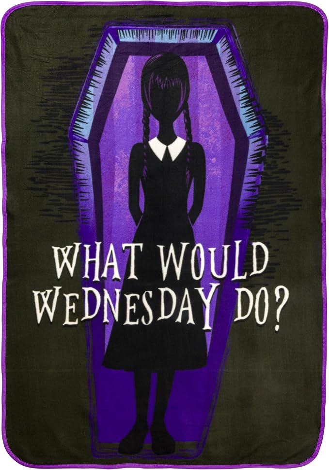 Silver Buffalo Wednesday Addams Family, Fleece Throw Blanket, 45x60in | What Would Wednesday Do, Soft and Cozy, 180 GSM